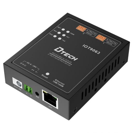 DTECH IOT9063 dual-port RS232 and RS485 serial device server for connecting two serial devices to Ethernet